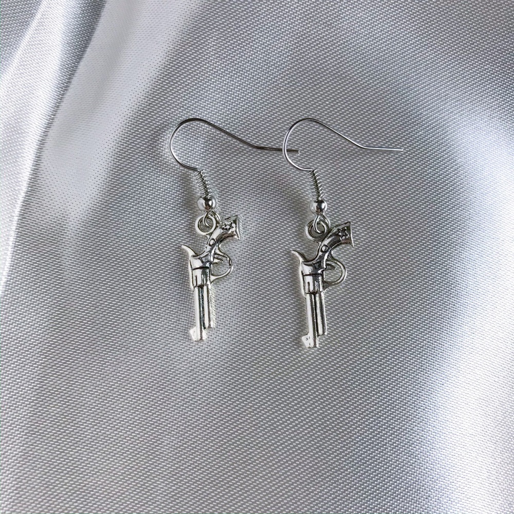 Silver Pistol Gun Earrings